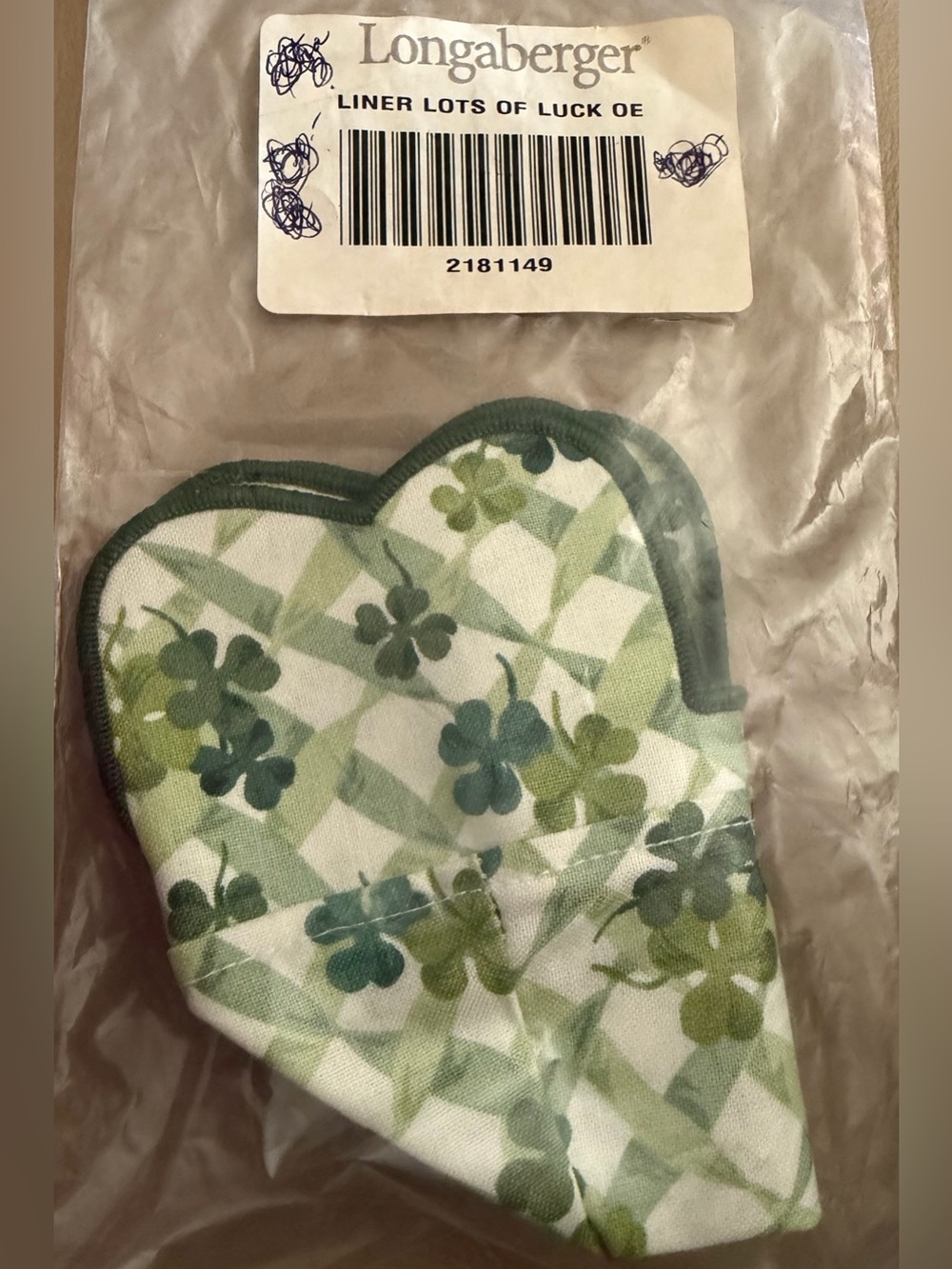 LONGABERGER LOTS OF LUCK 1999 CLOTH LINER/BRAND NEW!